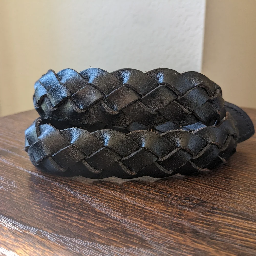 Lands' End Black Leather Braided Kids Boys Girls Youth Belt